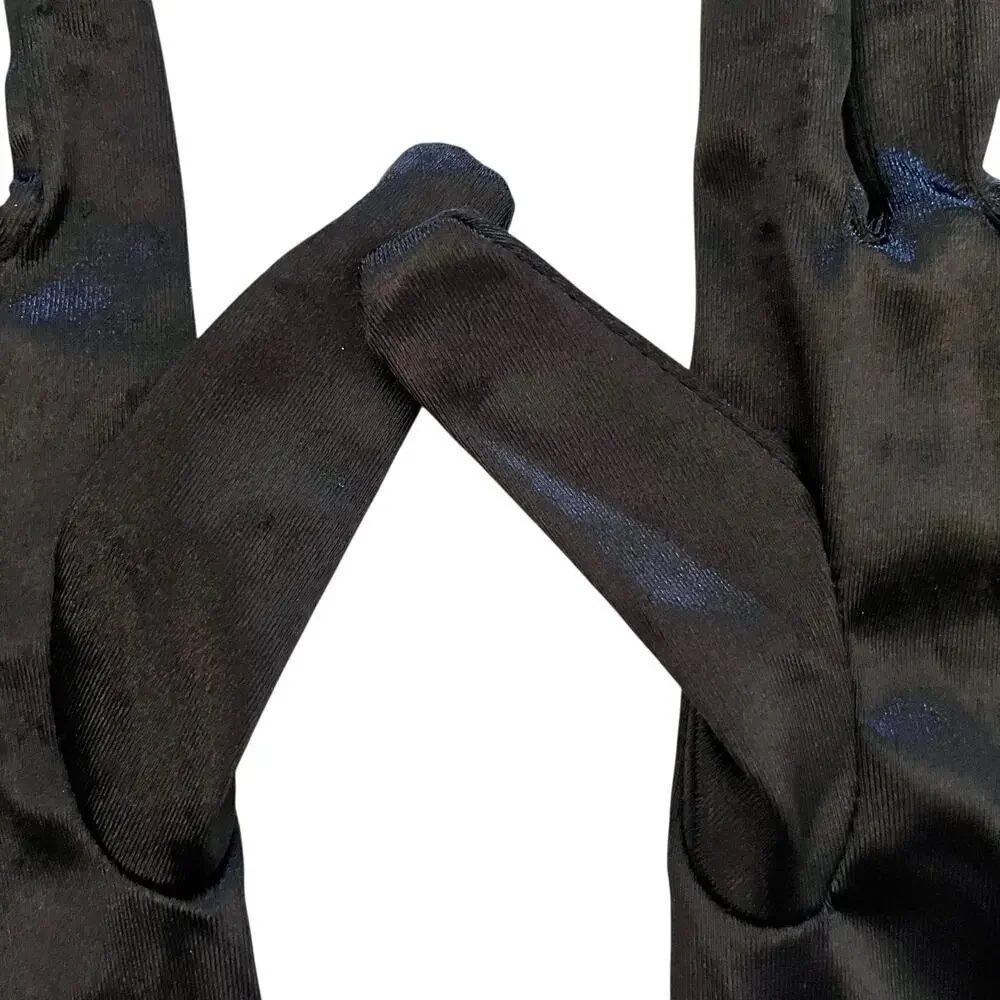 Vintage Black Satin Long Formal Elbow-Length Evening Gloves Size S/M